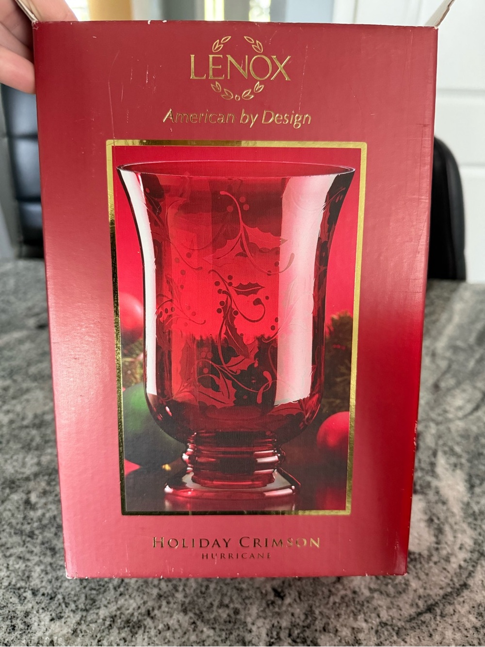 Lenox Holiday Red Etched Glass Hurricane Vase